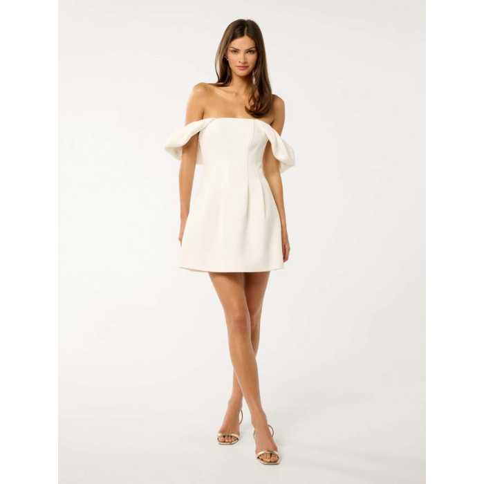 Hot Sale High Quality Woman's Lightweight Jacquie Off Shoulder Ruched sleeve Mini Dress