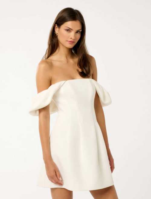 Hot Sale High Quality Woman's Lightweight Jacquie Off Shoulder Ruched sleeve Mini Dress