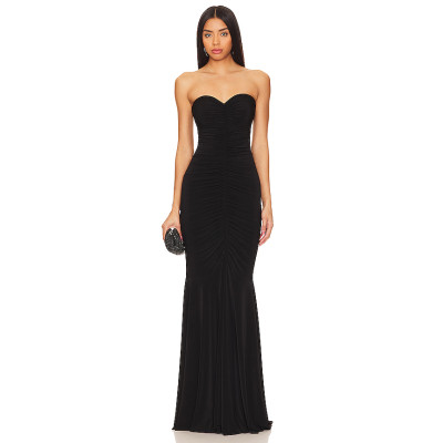Stylish Elegant Strapless Off Shoulder Slim Fit Mermaid Black Evening Gown For Women
