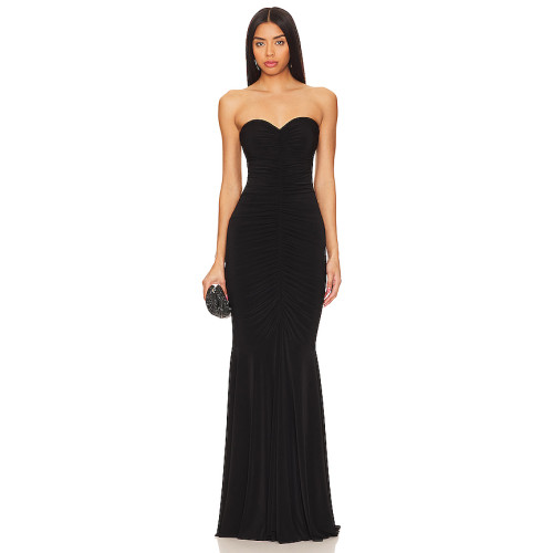 Stylish Elegant Strapless Off Shoulder Slim Fit Mermaid Black Evening Gown For Women