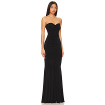 Stylish Elegant Strapless Off Shoulder Slim Fit Mermaid Black Evening Gown For Women