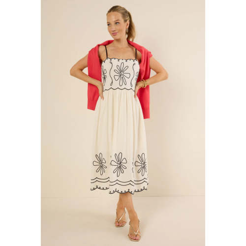 Fashionable Camisole Sleeveless Open Back Embroidered A-line Silhouette  Casual Dress