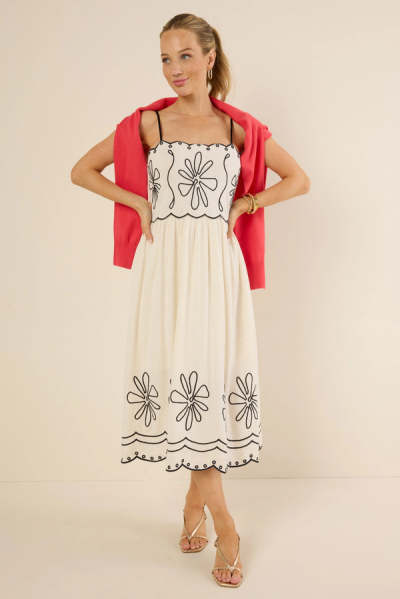 Fashionable Camisole Sleeveless Open Back Embroidered A-line Silhouette  Casual Dress