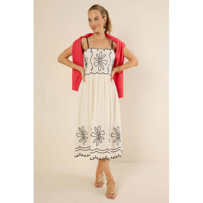 Fashionable Camisole Sleeveless Open Back Embroidered A-line Silhouette Casual Dress