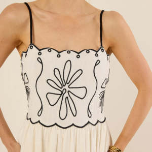 Fashionable Camisole Sleeveless Open Back Embroidered A-line Silhouette  Casual Dress