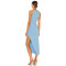 Hot Sale Fashion Stand Collar Sleeveless Pleated Split Light Blue Bodycon Women Dress