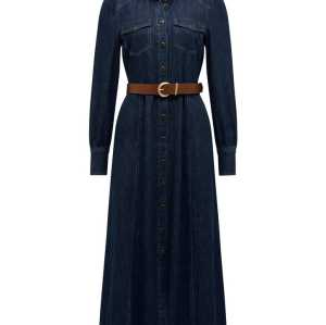 2025 Hot sale Elegant High quality Denim Classic Vintage Waist Belt Woman's Long Dress