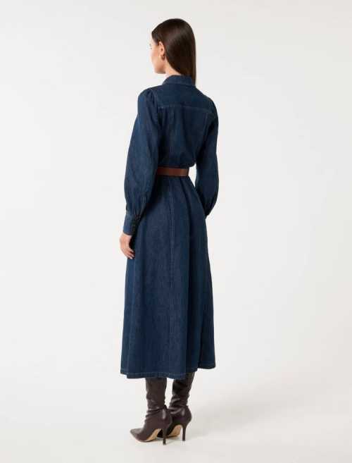 2025 Hot sale Elegant High quality Denim Classic Vintage Waist Belt Woman's Long Dress
