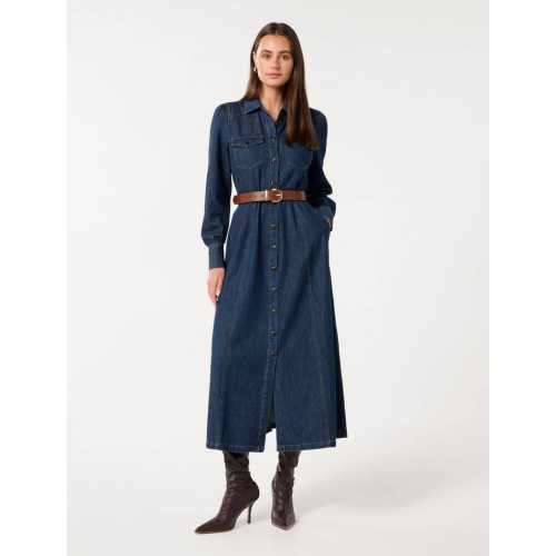 2025 Hot sale Elegant High quality Denim Classic Vintage Waist Belt Woman's Long Dress