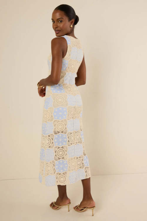 Women's Elegant High Neckline  Sleeveless Slim Embroidered And Crochet Casual Dress