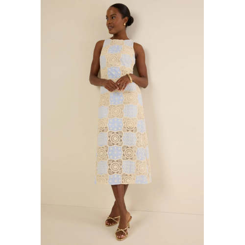 Women's Elegant High Neckline  Sleeveless Slim Embroidered And Crochet Casual Dress