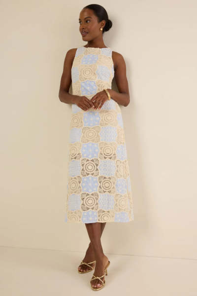 Women's Elegant High Neckline  Sleeveless Slim Embroidered And Crochet Casual Dress