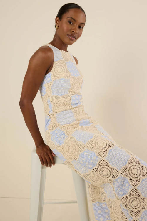 Women's Elegant High Neckline  Sleeveless Slim Embroidered And Crochet Casual Dress