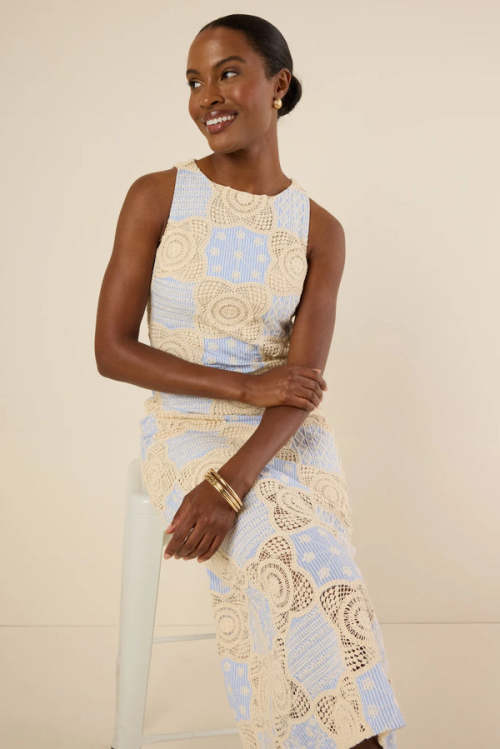 Women's Elegant High Neckline  Sleeveless Slim Embroidered And Crochet Casual Dress