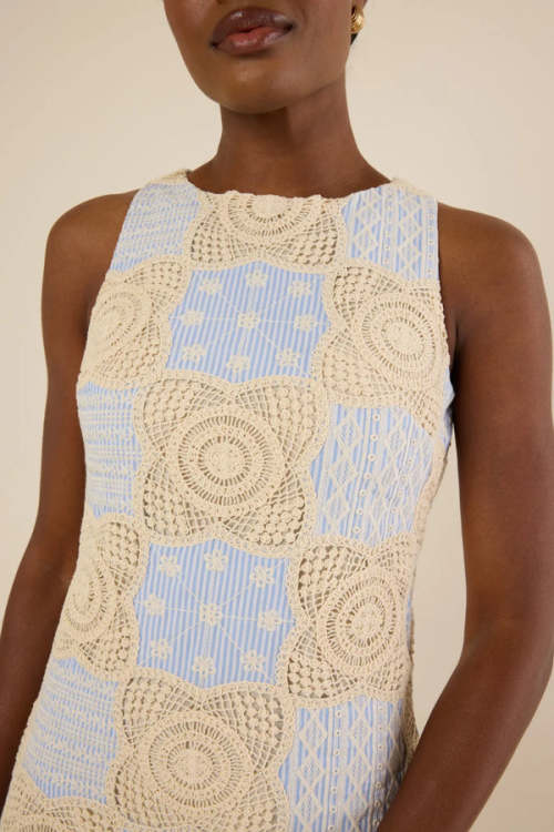 Women's Elegant High Neckline  Sleeveless Slim Embroidered And Crochet Casual Dress