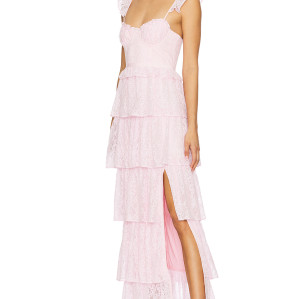 Elegant Sleeveless Backless Sling Dress Lace Trim Tiered Lace Fabric Side Seam Split Women's Dress