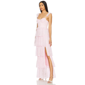 Elegant Sleeveless Backless Sling Dress Lace Trim Tiered Lace Fabric Side Seam Split Women's Dress