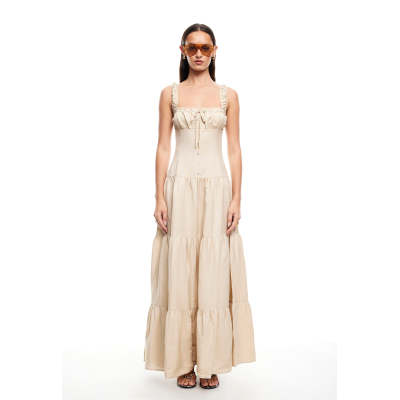 Sexy Sleeveless Square Neckline Slim High Tight Waist Flared Tiered Hem Casual Dress