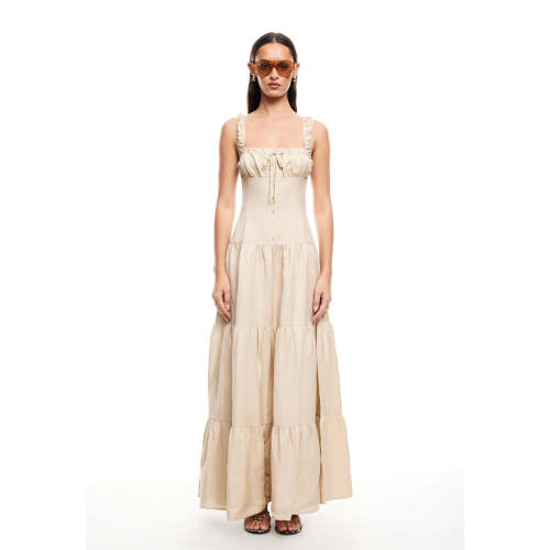 Sexy Sleeveless Square Neckline Slim High Tight Waist Flared Tiered Hem Casual Dress