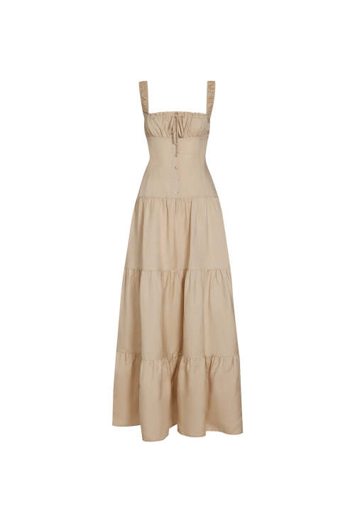 Sexy Sleeveless Square Neckline Slim High Tight Waist Flared Tiered Hem Casual Dress