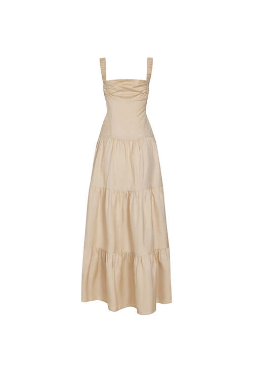 Sexy Sleeveless Square Neckline Slim High Tight Waist Flared Tiered Hem Casual Dress