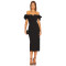 Elegant Ruffled Off the Shoulder V Wire Medium Weight Pique Back Slit Women's Dress