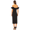 Elegant Ruffled Off the Shoulder V Wire Medium Weight Pique Back Slit Women's Dress