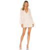 Fashionable Sweet Lace Embroidery Floral Patterns Deep V Neck and Lantern Sleeves Ladies Mini Dress