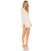 Fashionable Sweet Lace Embroidery Floral Patterns Deep V Neck and Lantern Sleeves Ladies Mini Dress