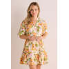Female Casual V-Neck Puff Sleeve High Tight Waist Floral Print Tiered Skirt Casual Dress