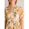 Female Casual V-Neck Puff Sleeve High Tight Waist Floral Print Tiered Skirt Casual Dress