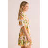 Female Casual V-Neck Puff Sleeve High Tight Waist Floral Print Tiered Skirt Casual Dress