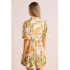 Female Casual V-Neck Puff Sleeve High Tight Waist Floral Print Tiered Skirt Casual Dress