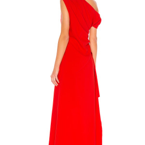 Hot Sale Red One Shoulder Neckline Drape Asymmetric Ruffled Slit Ladies' Midi Dress