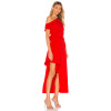 Hot Sale Red One Shoulder Neckline Drape Asymmetric Ruffled Slit Ladies' Midi Dress