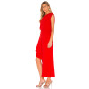 Hot Sale Red One Shoulder Neckline Drape Asymmetric Ruffled Slit Ladies' Midi Dress