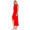 Hot Sale Red One Shoulder Neckline Drape Asymmetric Ruffled Slit Ladies' Midi Dress