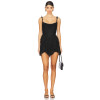Black Lace Tie Shoulder Straps Asymmetric Hem Tiered Ruffled Fitting Camisole Mini Dress