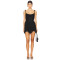 Black Lace Tie Shoulder Straps Asymmetric Hem Tiered Ruffled Fitting Camisole Mini Dress