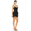 Black Lace Tie Shoulder Straps Asymmetric Hem Tiered Ruffled Fitting Camisole Mini Dress