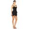 Black Lace Tie Shoulder Straps Asymmetric Hem Tiered Ruffled Fitting Camisole Mini Dress