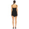 Black Lace Tie Shoulder Straps Asymmetric Hem Tiered Ruffled Fitting Camisole Mini Dress