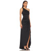Elegant Women' One Shoulder Slim Ruffle Tight Waist High Slit  Solid Color Evening Dress