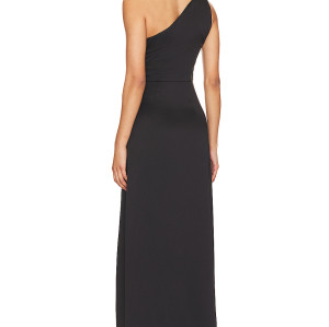 Elegant Women' One Shoulder Slim Ruffle Tight Waist High Slit  Solid Color Evening Dress
