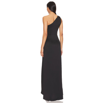 Elegant Women' One Shoulder Slim Ruffle Tight Waist High Slit  Solid Color Evening Dress