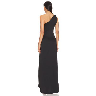 Elegant Women' One Shoulder Slim Ruffle Tight Waist High Slit  Solid Color Evening Dress