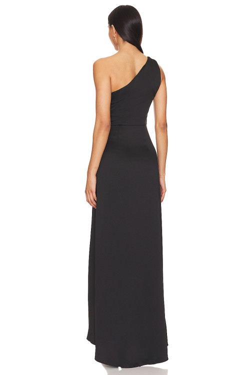 Elegant Women' One Shoulder Slim Ruffle Tight Waist High Slit  Solid Color Evening Dress
