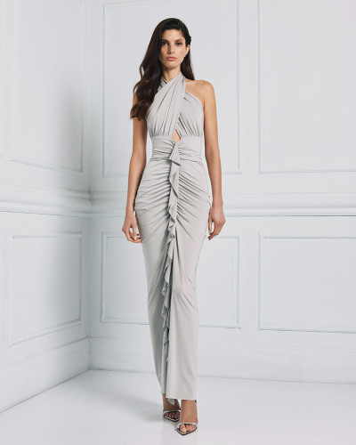 Sophisticated Fashionable 2025 New style Ruffles Halter neck Cut out Woman's Long Dress