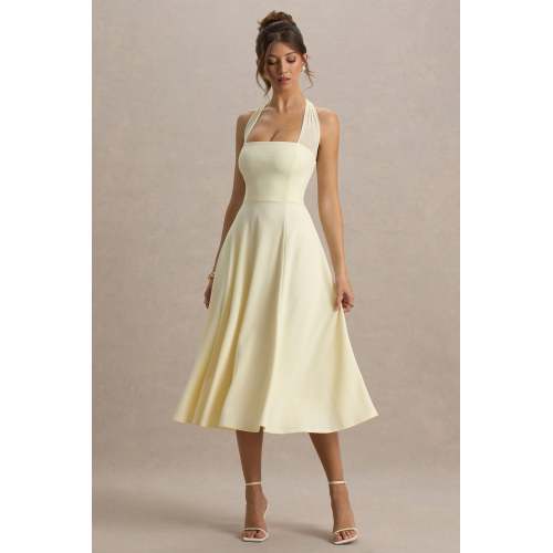 Fashion Women's Mesh Halter Neckline Open Back High Waist Solid Color  Casual Dress