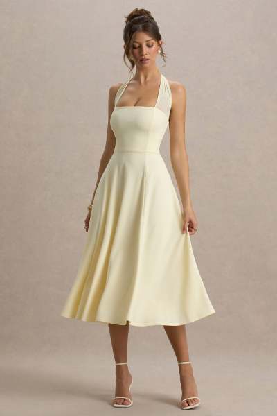 Fashion Women's Mesh Halter Neckline Open Back High Waist Solid Color  Casual Dress